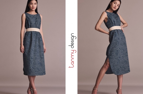 Organic cotton dress LANTANA - Peony Koi Blue
